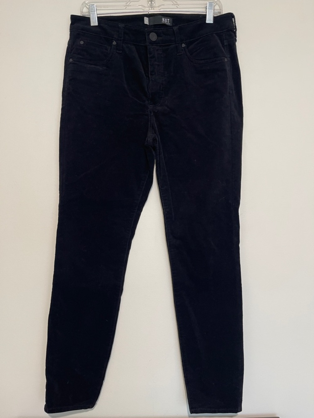 Kut from the Kloth High Rise Black Diana Fab Ab Skinny Corduroy Pants, 10
